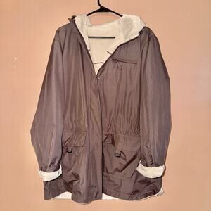 Women's Full Zip Brown Fleece Lined Hooded Outerwear Jacket - Size Large